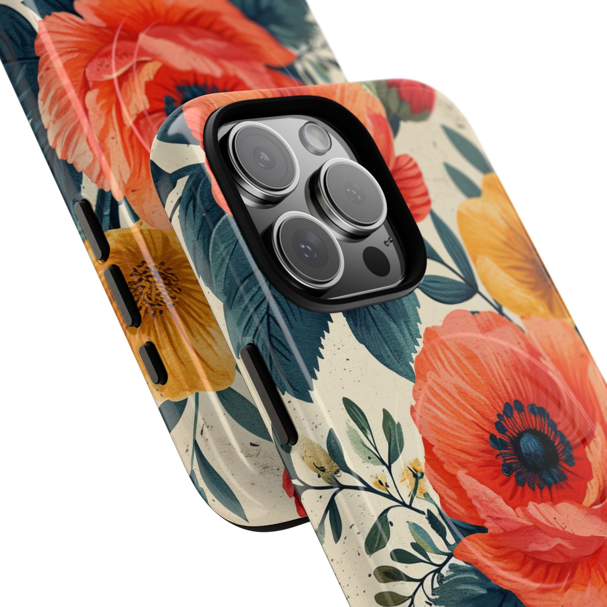 Vibrant Botanical Poppies - Tough + MagSafe® iPhone 16 Phone Case