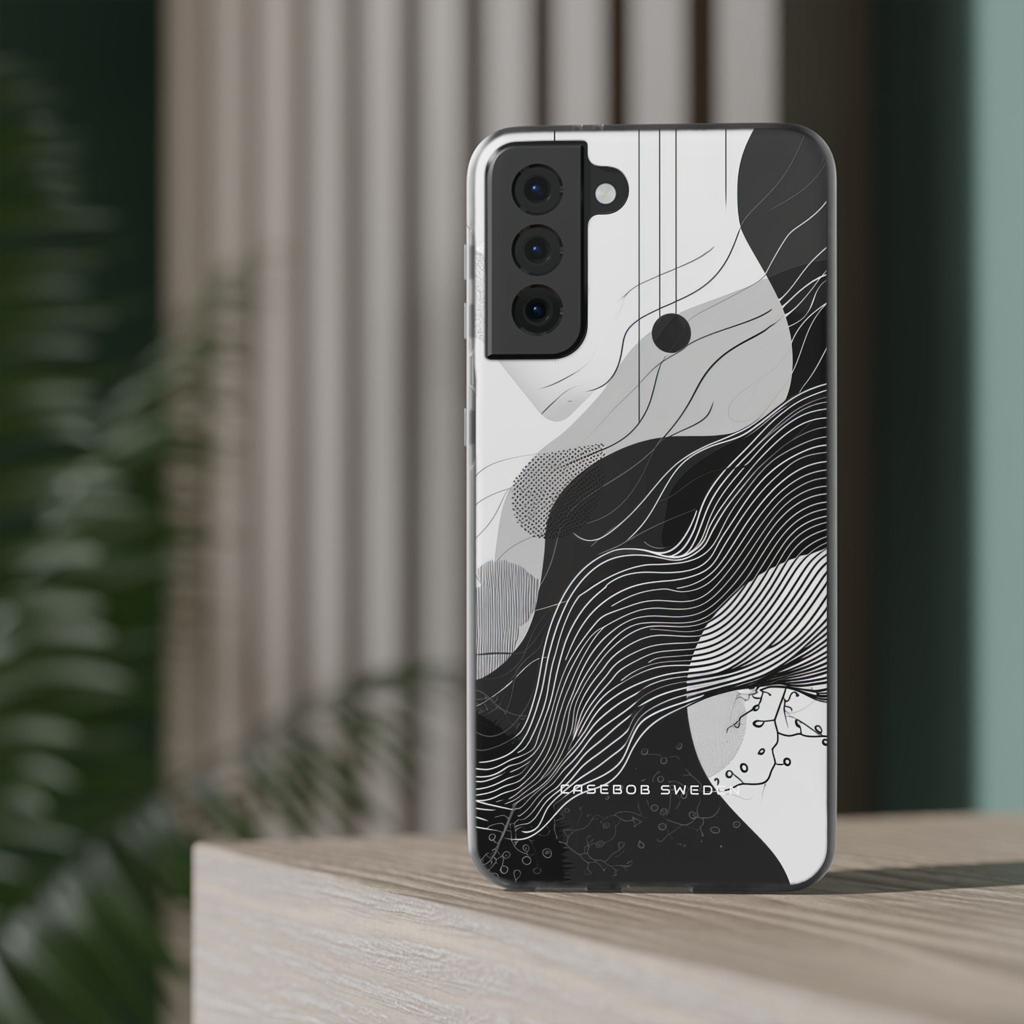 Fluid Rhythms: Monochrome Line Flow Samsung S21 - Flexi Phone Case