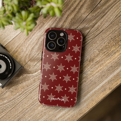 Cream Snowflakes Crimson iPhone 16 Pro Case - Tough