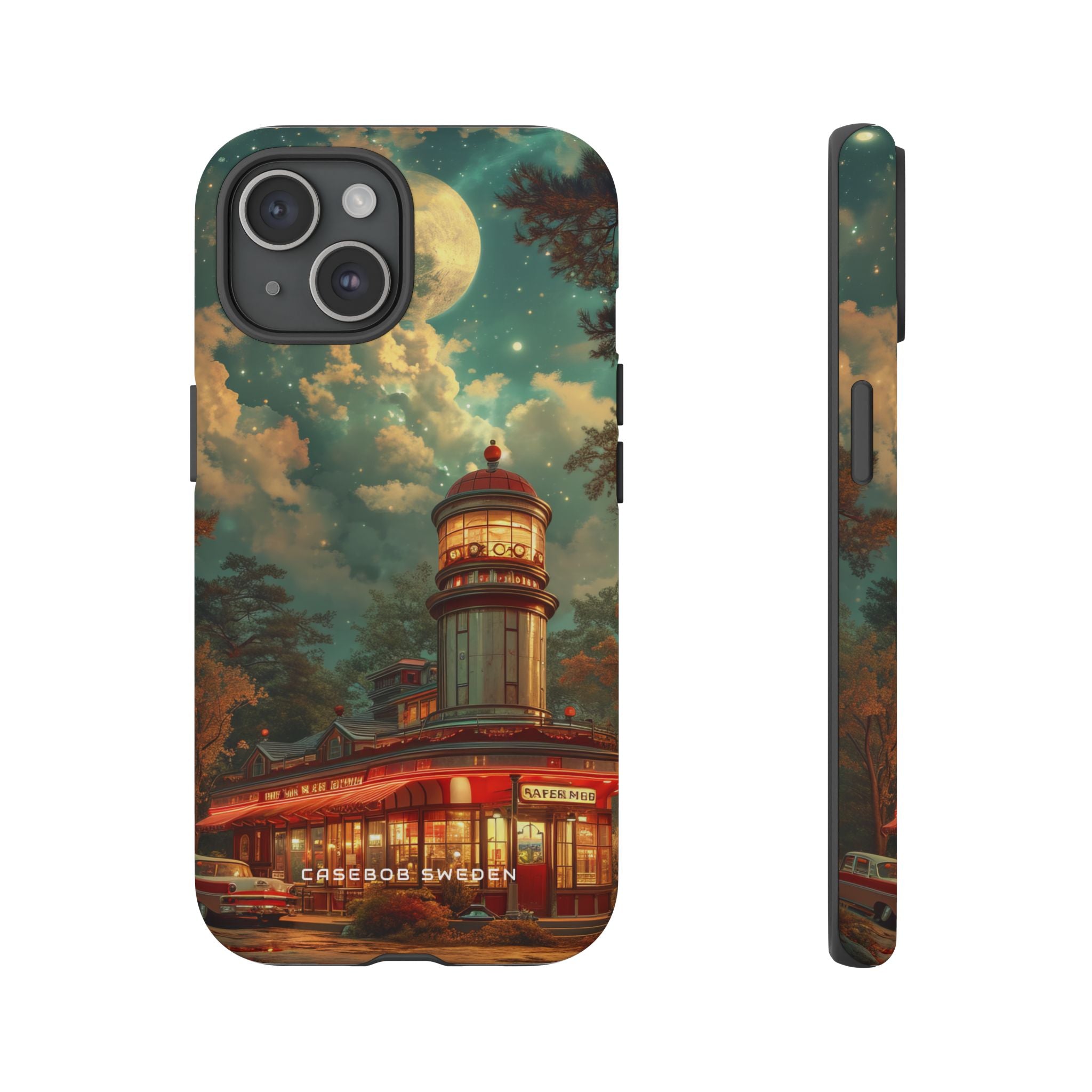 Vintage Moonlit Diner Fantasy iPhone 15 - Tough Phone Case