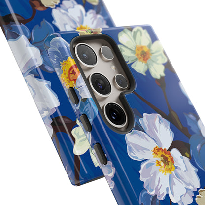 Elegant Flower on Blue iPhone Case | Tough