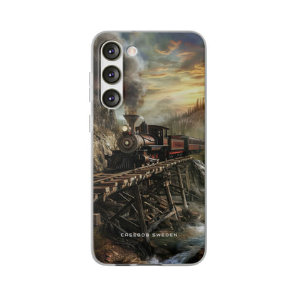 Vintage Steam Train Crossing Mountain Bridge Samsung S23 - Flexi Phone Case