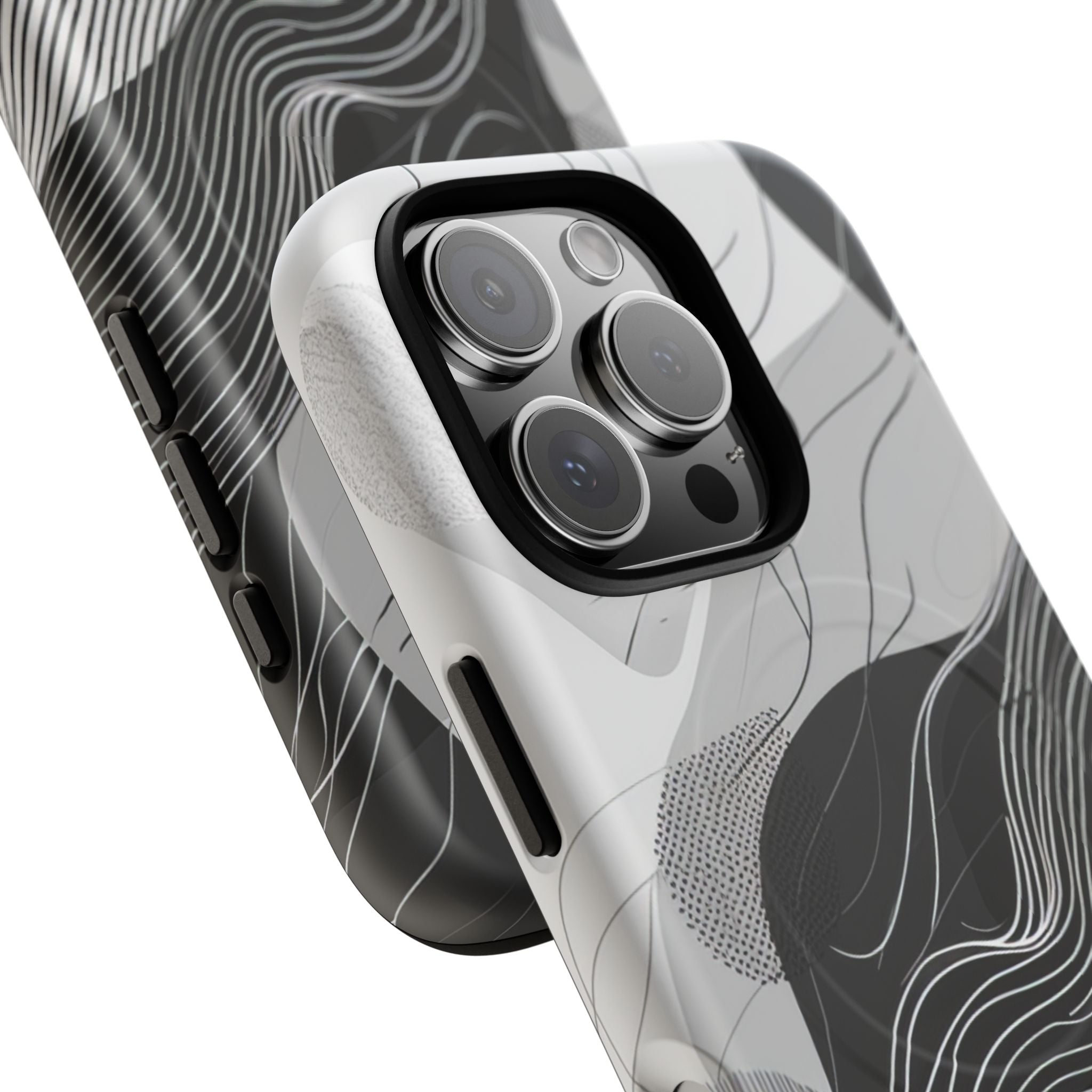 Fluid Rhythms: Monochrome Line Flow iPhone 16 | Tough+ Phone Case