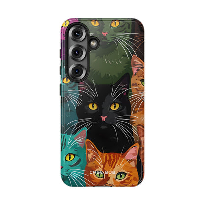 Teal Cat Grid Samsung S25 Case - Tough