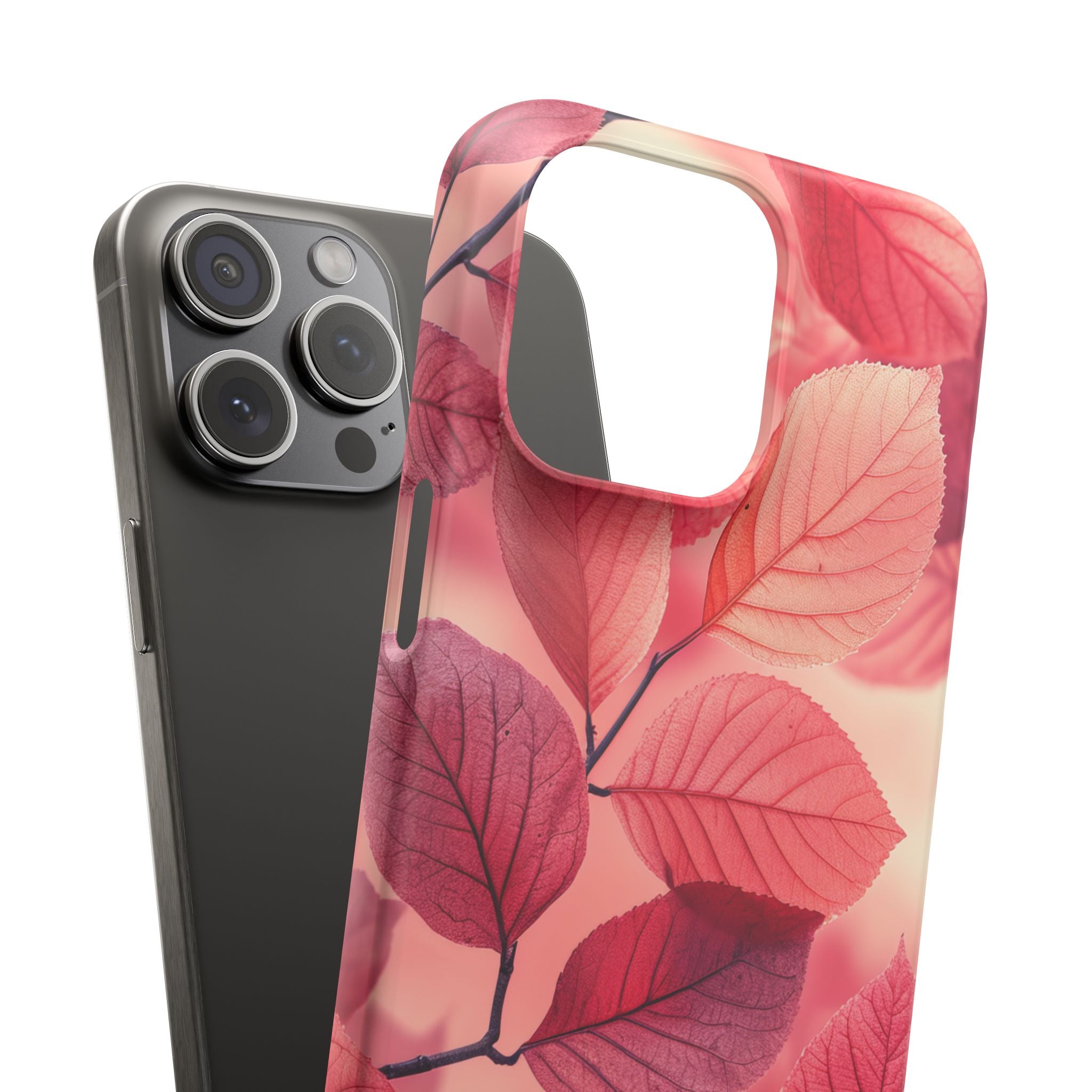 Elegant Pink Leaves iPhone 15 - Slim Phone Case