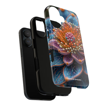 Blue-Orange Floral Swirl - Tough iPhone 16 Phone Case