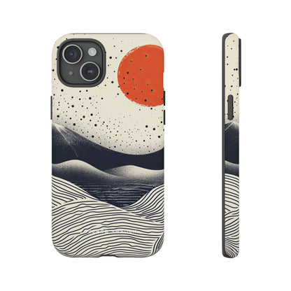 Red Sun Over Flowing Horizons iPhone 15 - Tough Phone Case