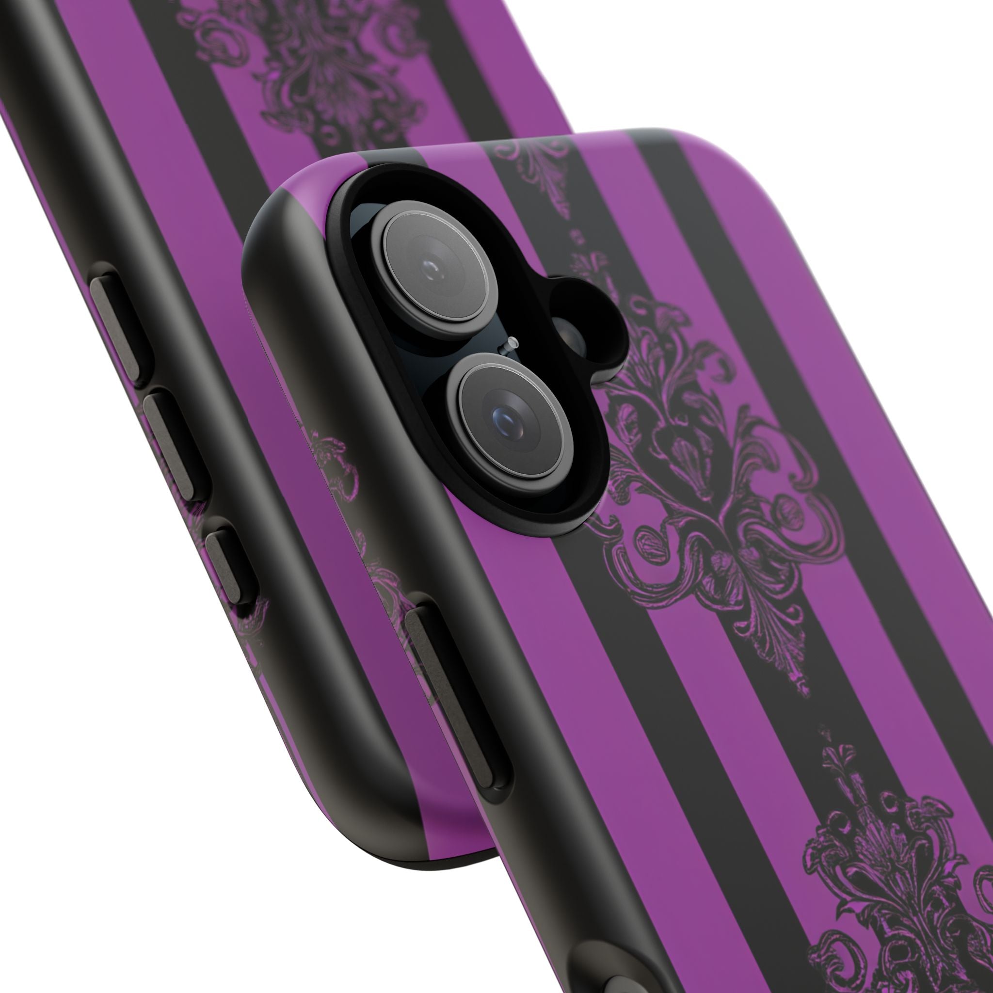 Gothic Elegance with Vertical Stripes and Ornamental Motifs iPhone 16 - Tough Phone Case