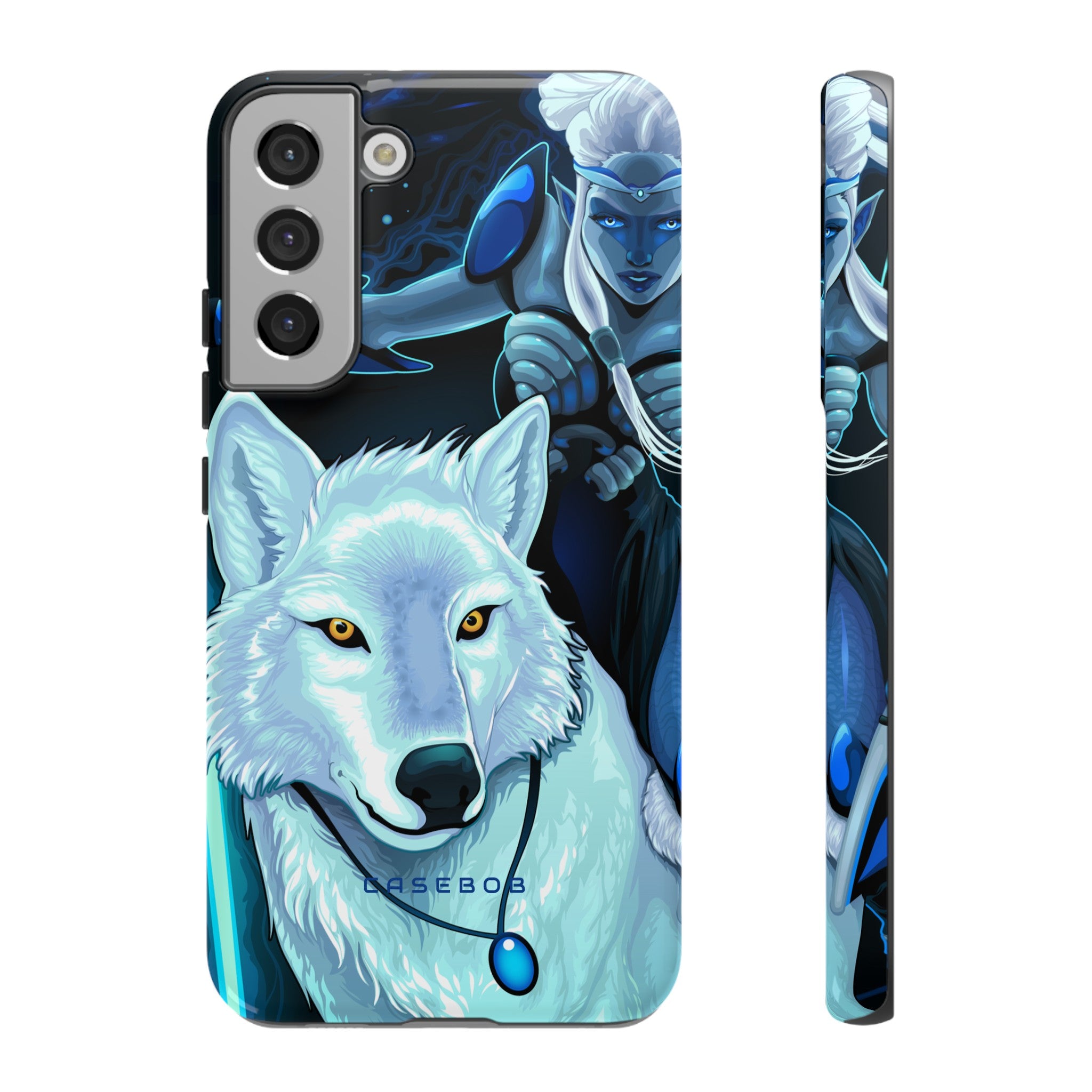 Elf with white wolf - Protective Phone Case