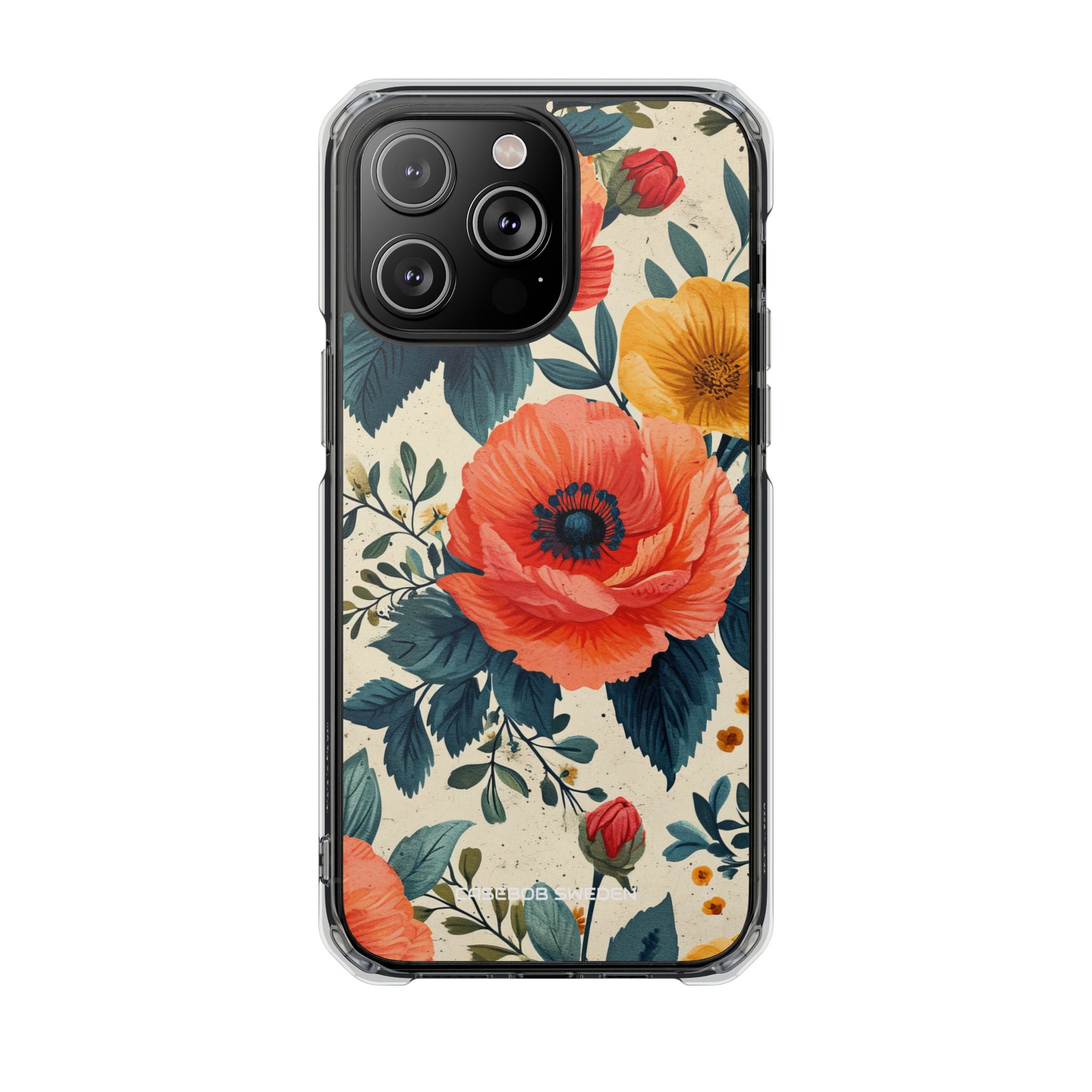 Vibrant Botanical Poppies - Clear Impact iPhone 14 Phone Case