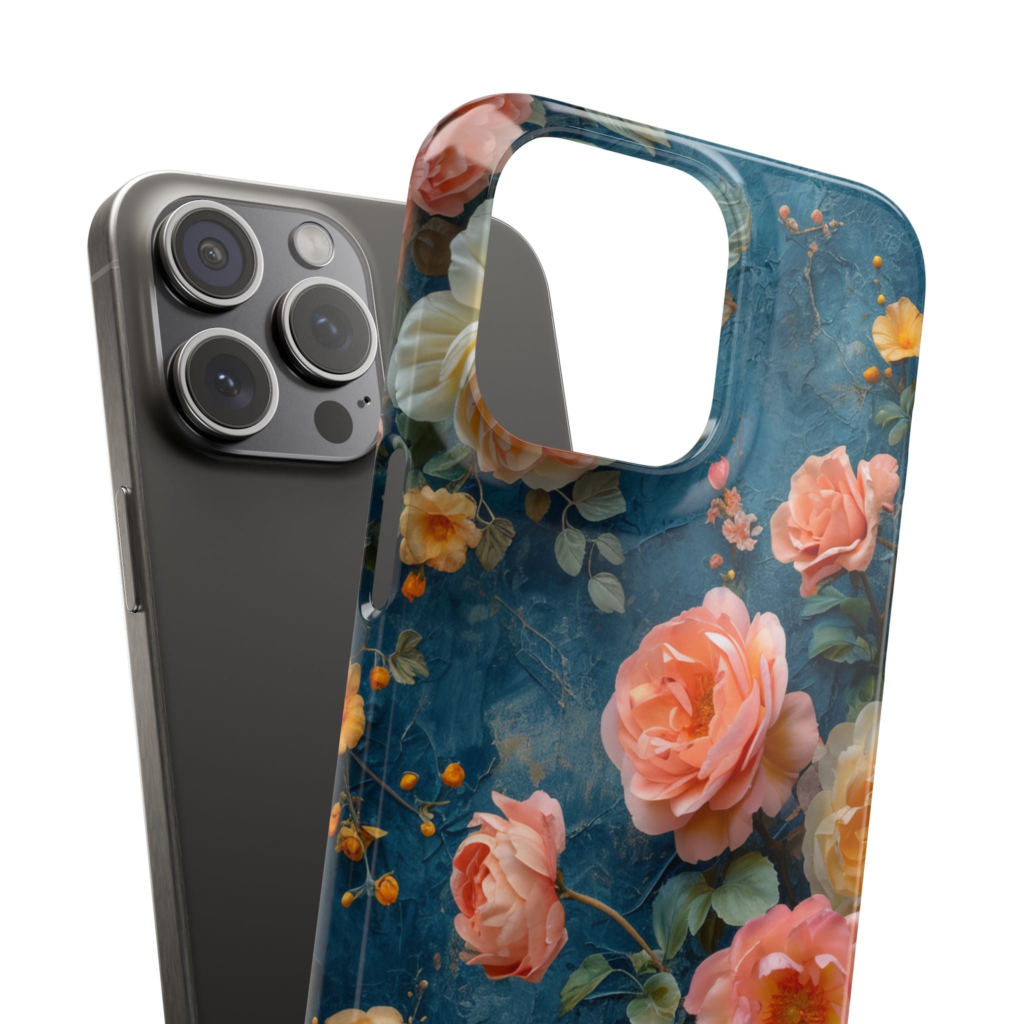 Blue Floral Elegance - Slim iPhone 15 Phone Case