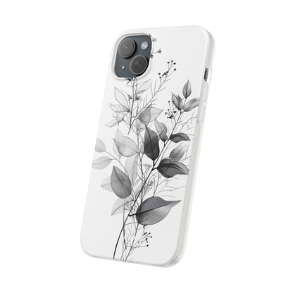 Veined Leaves Gray iPhone 15 Plus Case - Soft