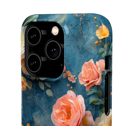 Blue Floral Elegance - Slim iPhone 14 Phone Case