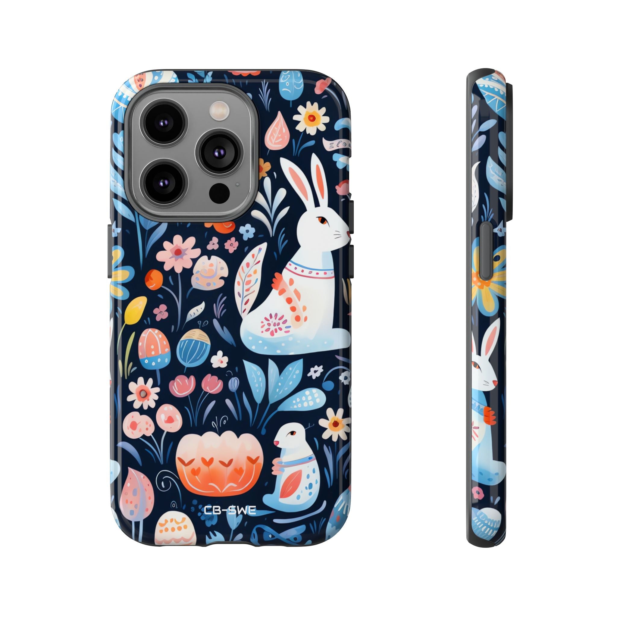 Bunnies Play Among Flowers - iPhone Case