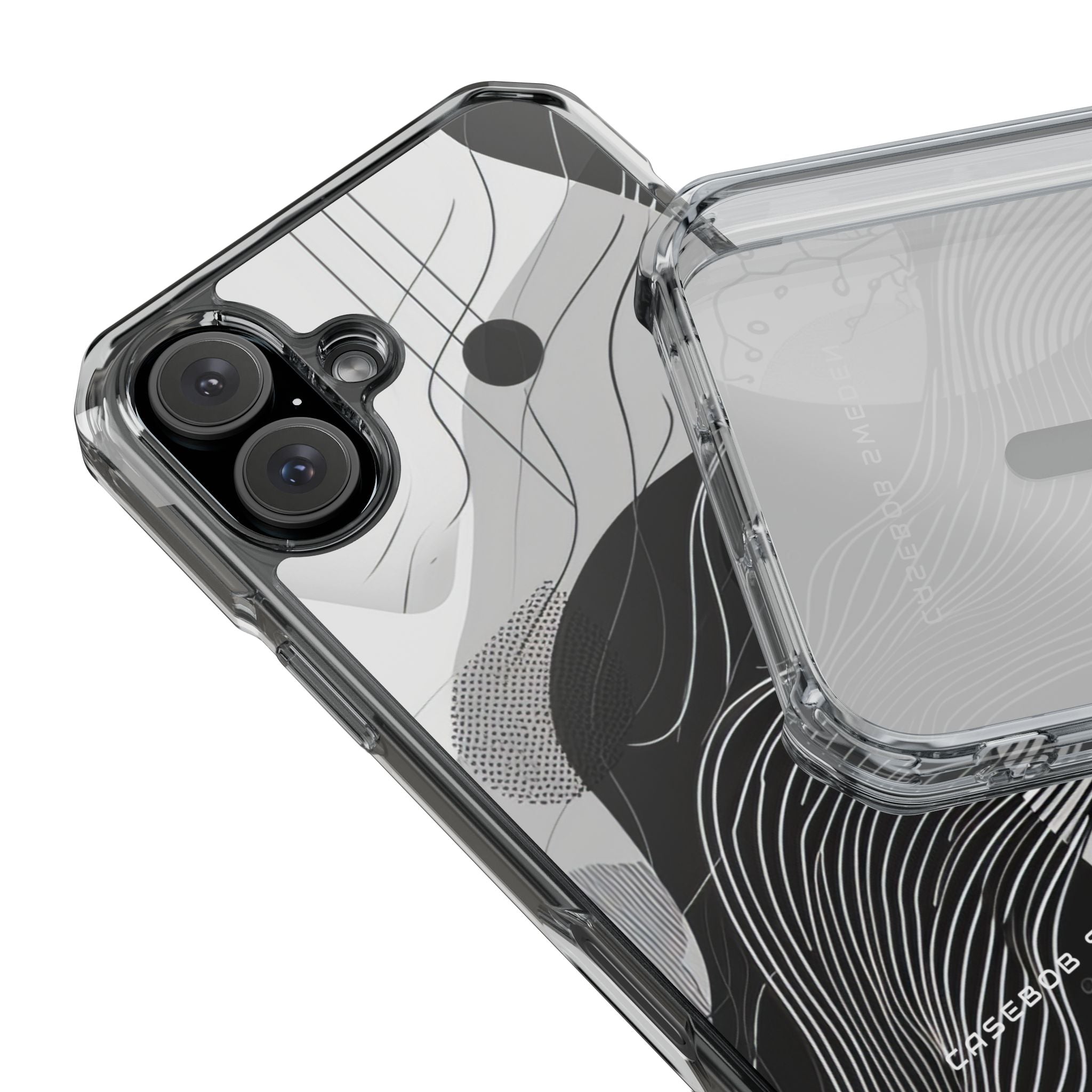 Fluid Rhythms: Monochrome Line Flow iPhone 16 - Clear Impact Phone Case