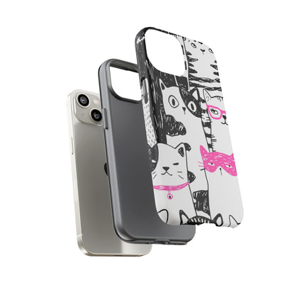 Black & Pink Cat Pattern iPhone Case (Protective) Phone Case