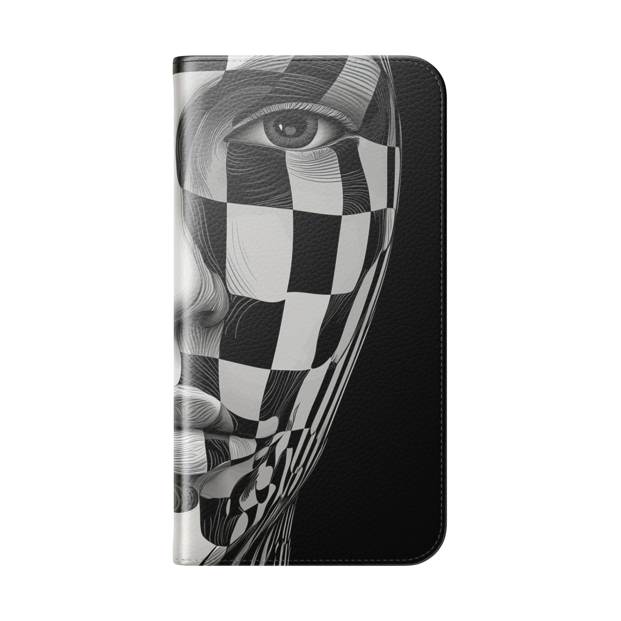 Mirrored Checkerboard Face - iPhone 16 Plus Case - Wallet