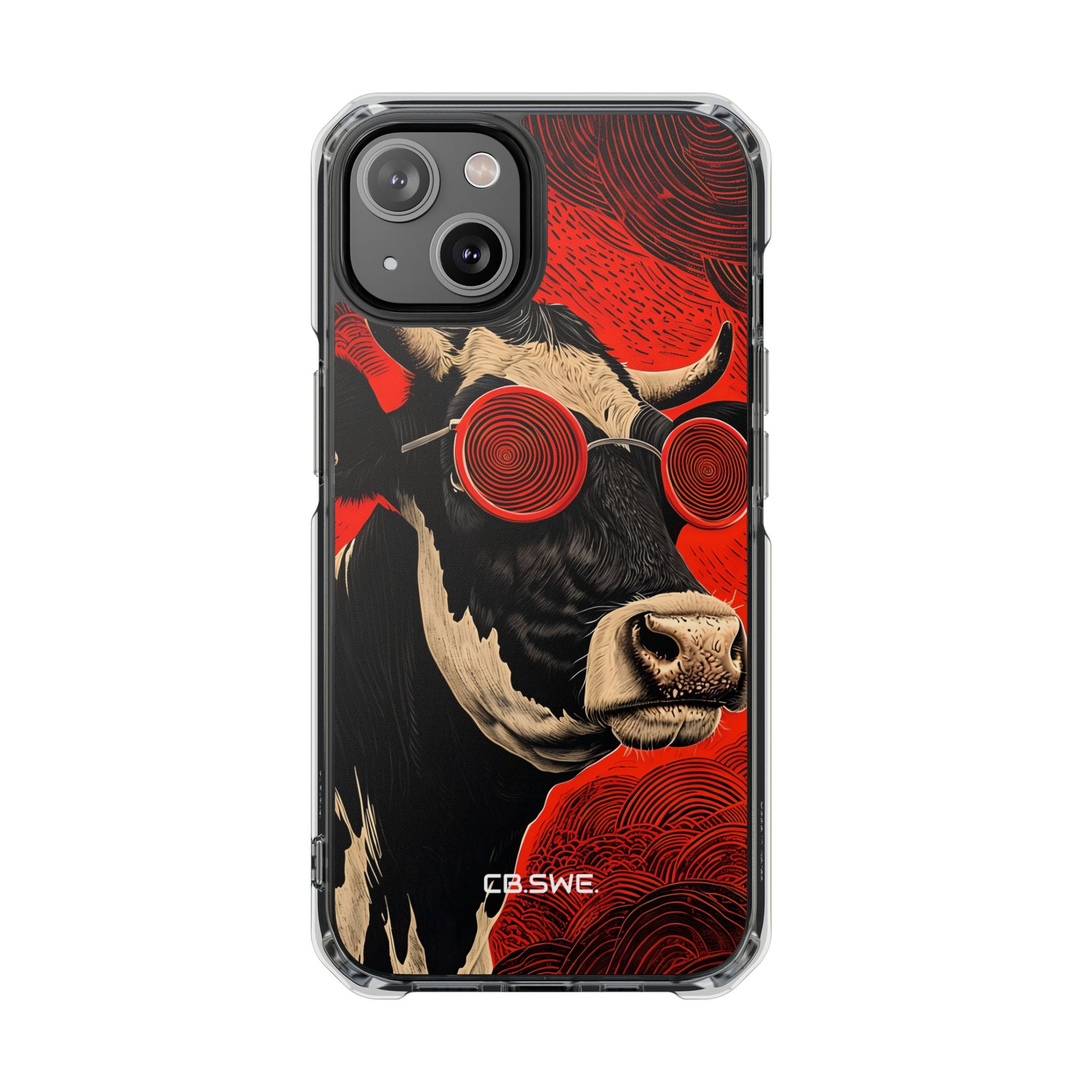 Surreal Black White Cow Red Spiral Sunglasses iPhone 14 - Impact Clear+