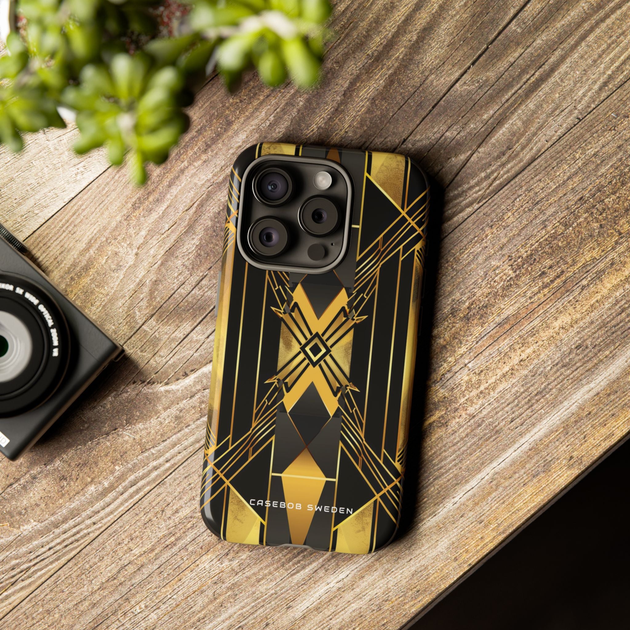 Golden Geometric Elegance iPhone 15 - Tough Phone Case