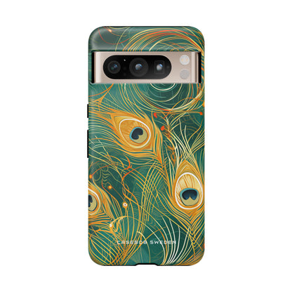 Peacock Elegance in Teal and Gold Google Pixel 8 - Tough Phone Case