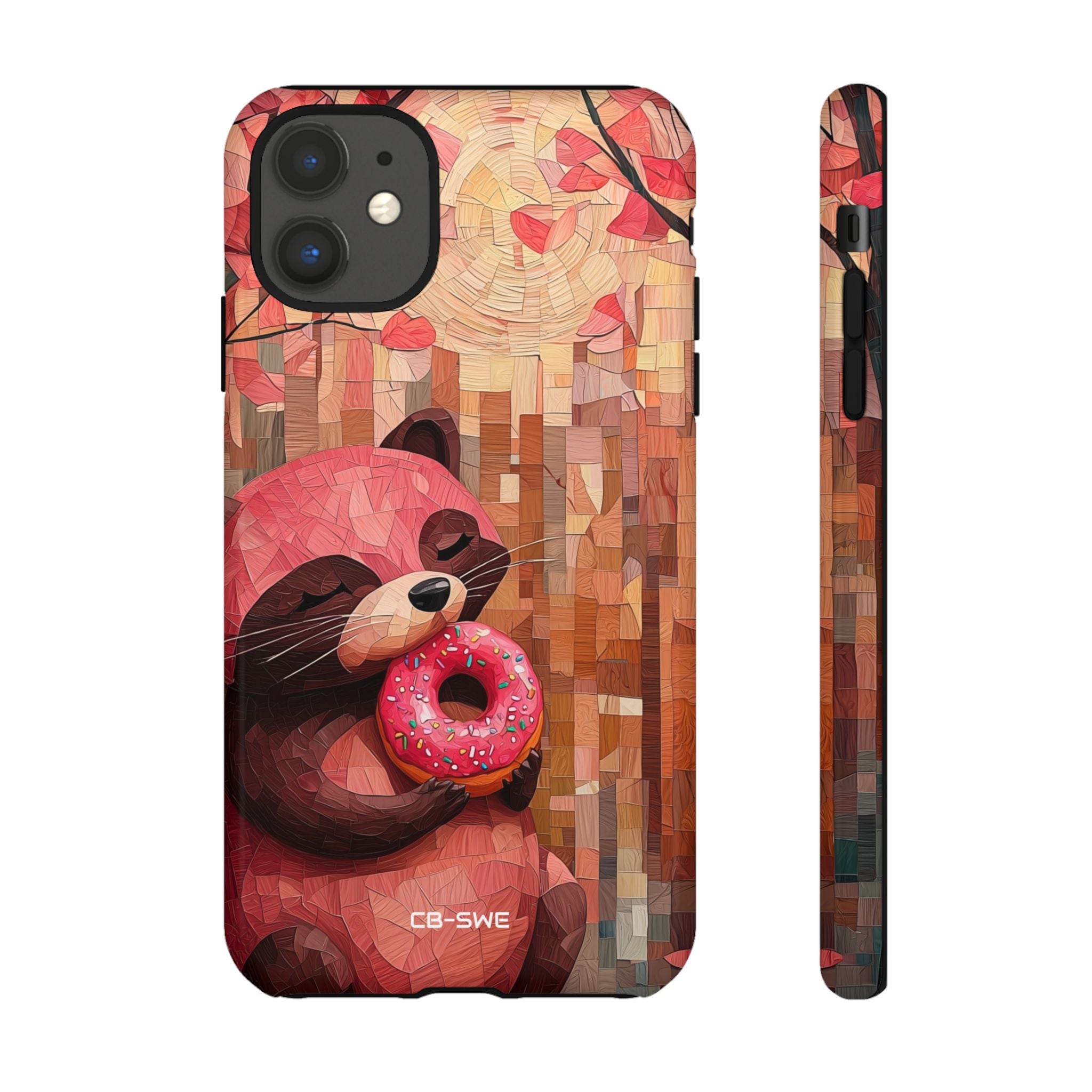 Raccoon Holds Donut - iPhone Case