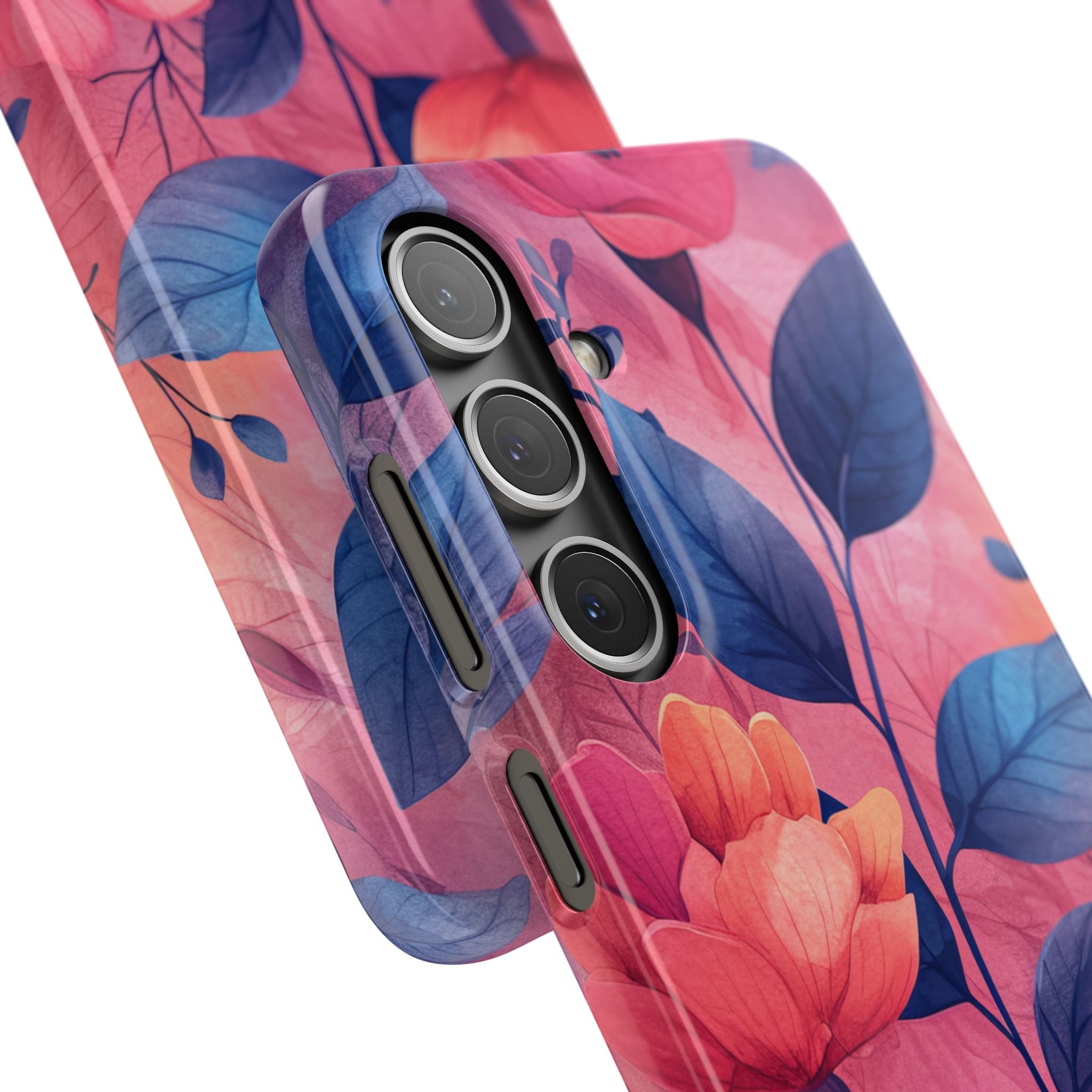 Pink Blue Floral - Slim Samsung S24 Phone Case