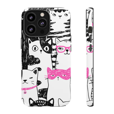 Black & Pink Cat Pattern iPhone Case (Protective) iPhone 13 Pro Matte Phone Case