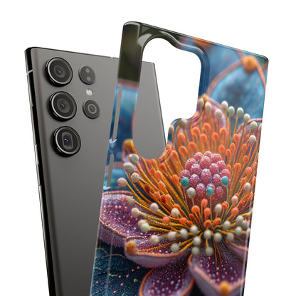 Blue-Orange Floral Swirl - Slim Samsung S23 Phone Case