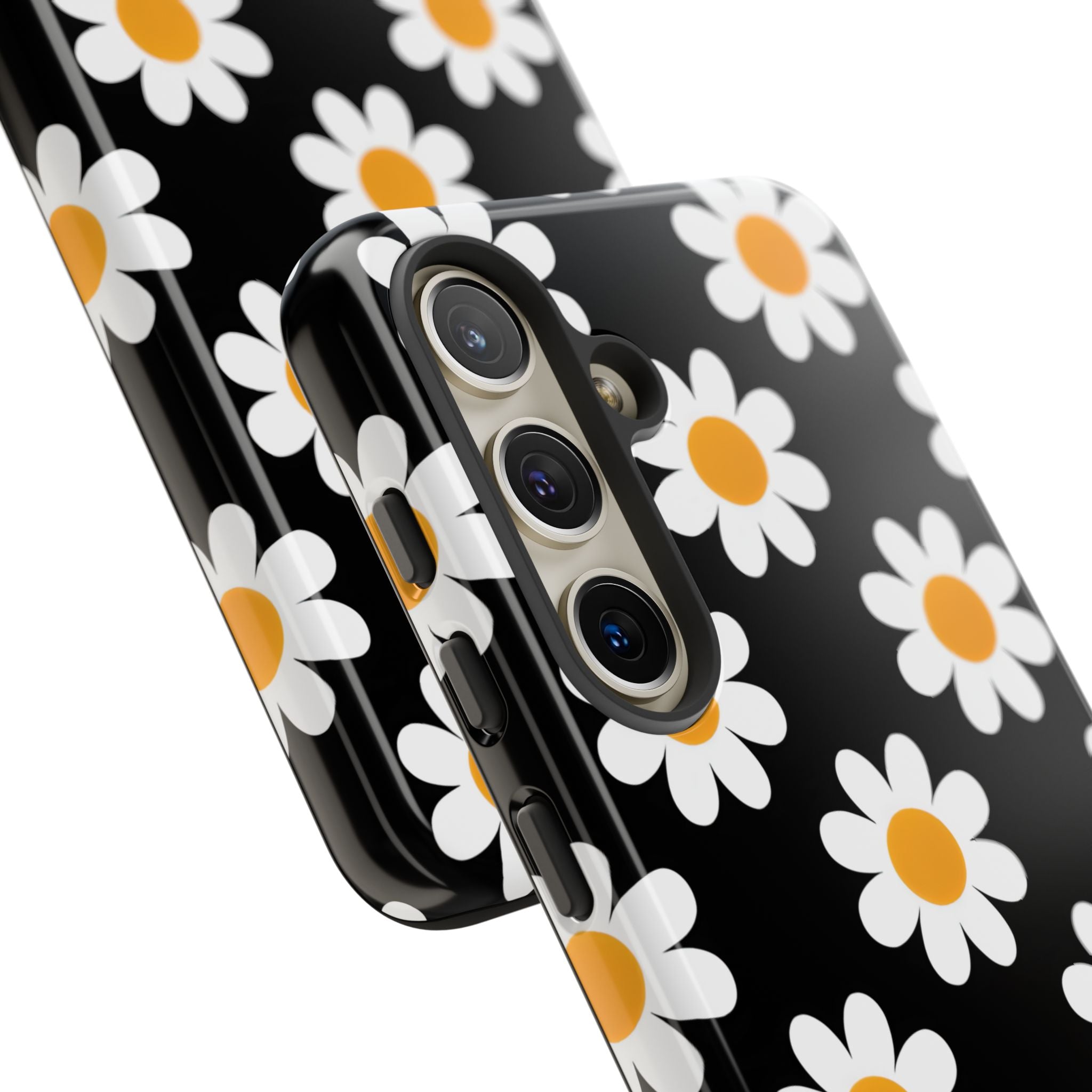Minimalist White Daisies on Black Samsung S24 - Tough