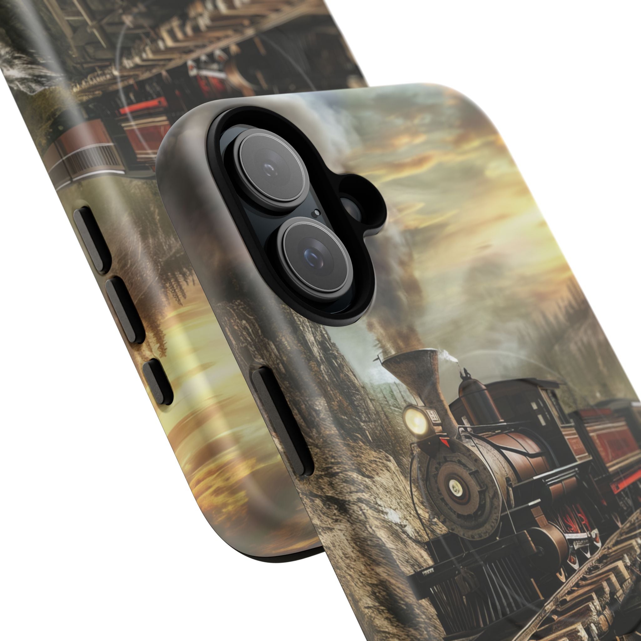 Vintage Steam Train Crossing Mountain Bridge iPhone 16 | Tough+ Phone Case