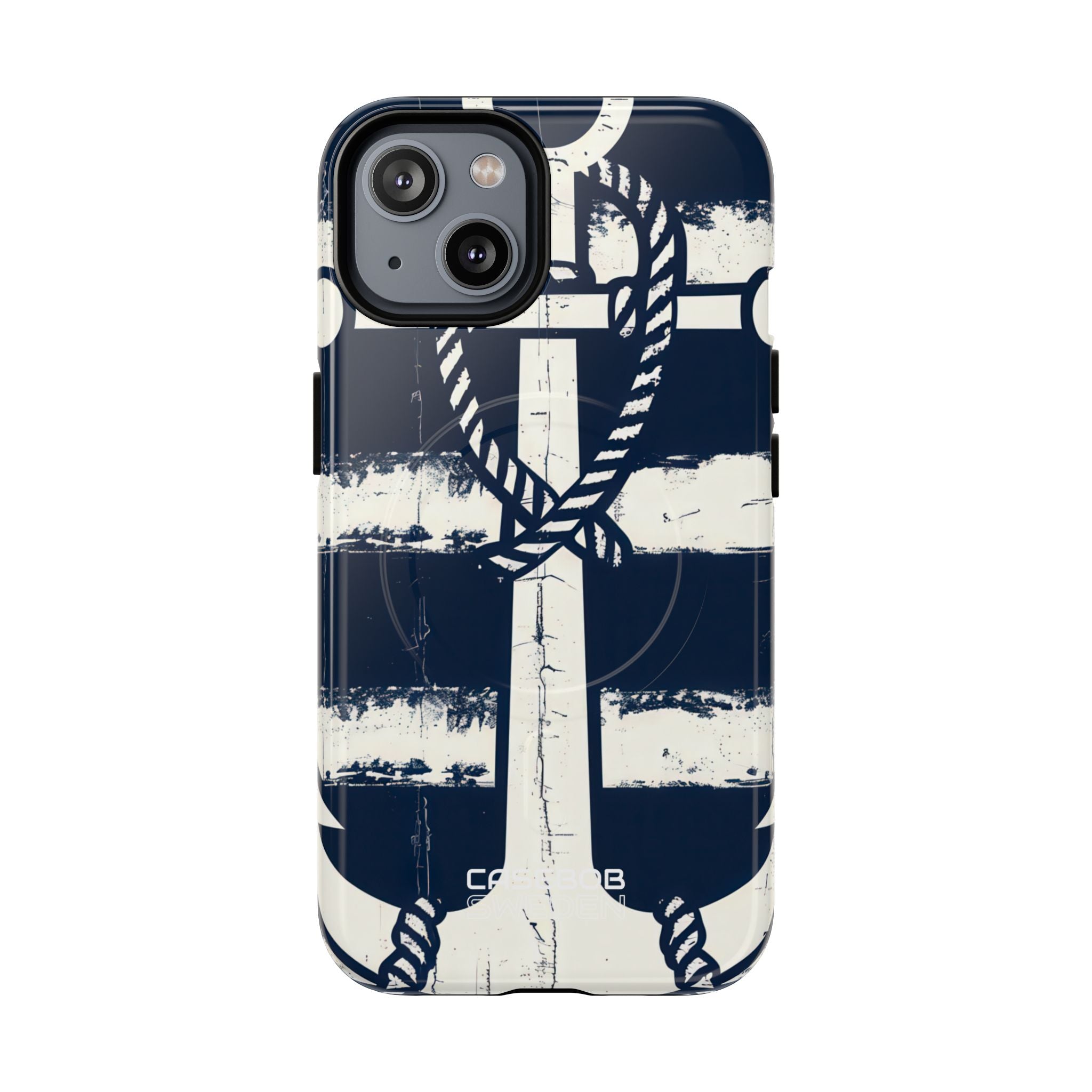 Navy Anchor Stripes iPhone 14 - Tough+