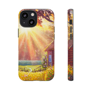 Flower Bushes Wooden House - Protective Phone Case