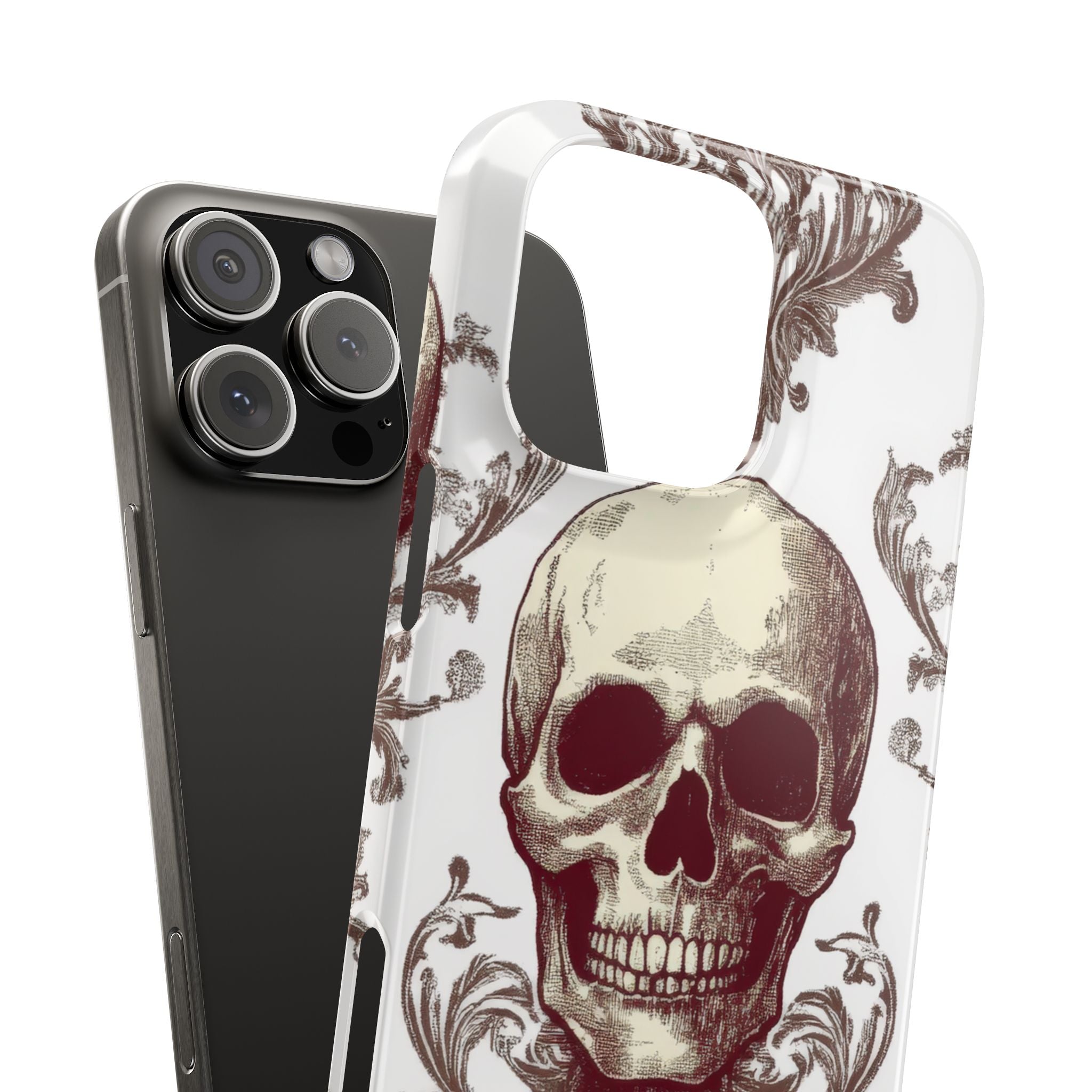 Gothic Skulls and Ornate Foliage iPhone 16 - Slim Phone Case