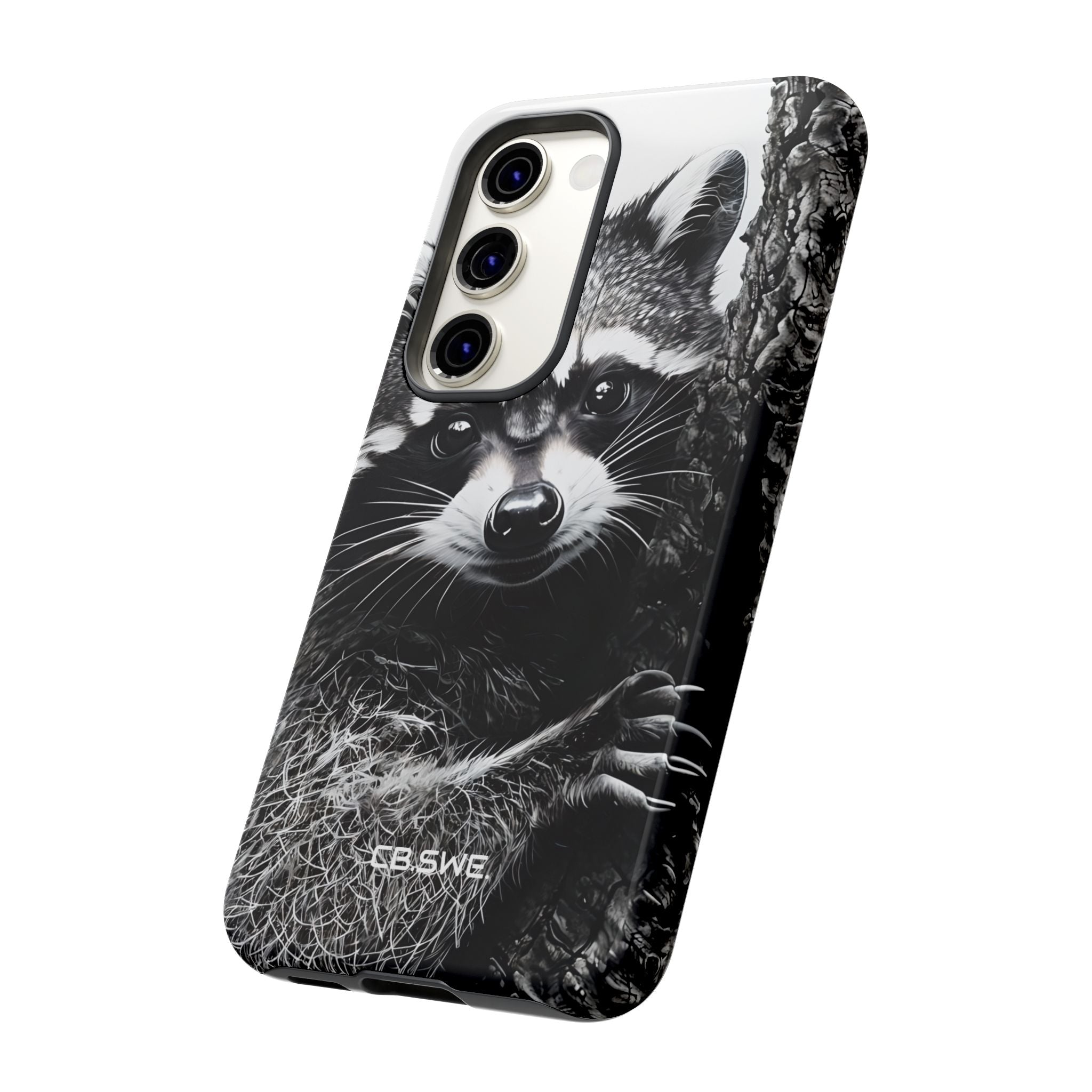Intricate Black White Raccoon Illustration Phone Samsung S23 - Tough