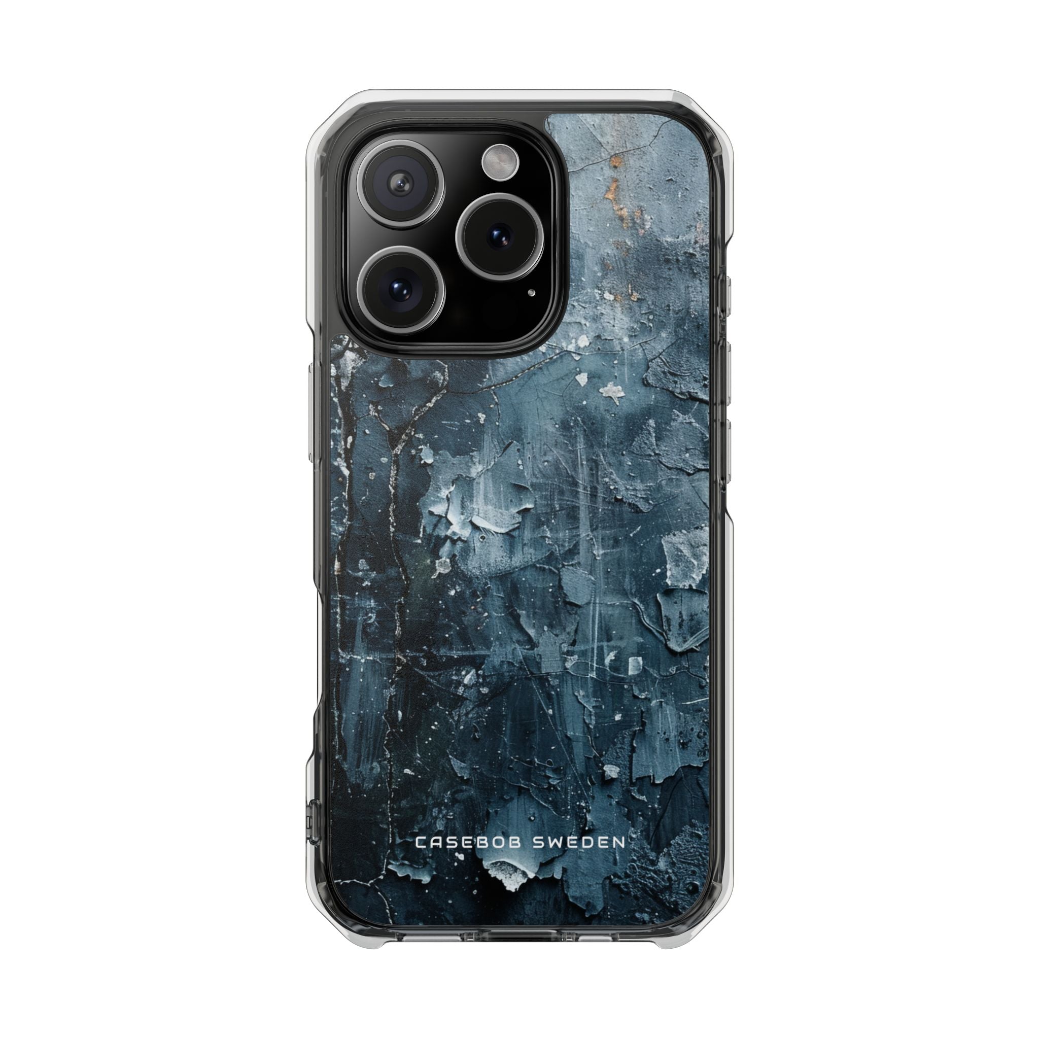 Verwitterter blauer Wandteppich mit rissigen Schichten iPhone 16 - Transparente, schlagfeste Handyhülle