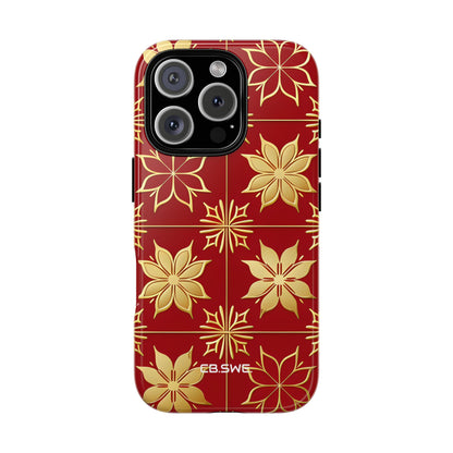 Elegantes Gold Floral Seamless Rich Red iPhone 16 - Tough