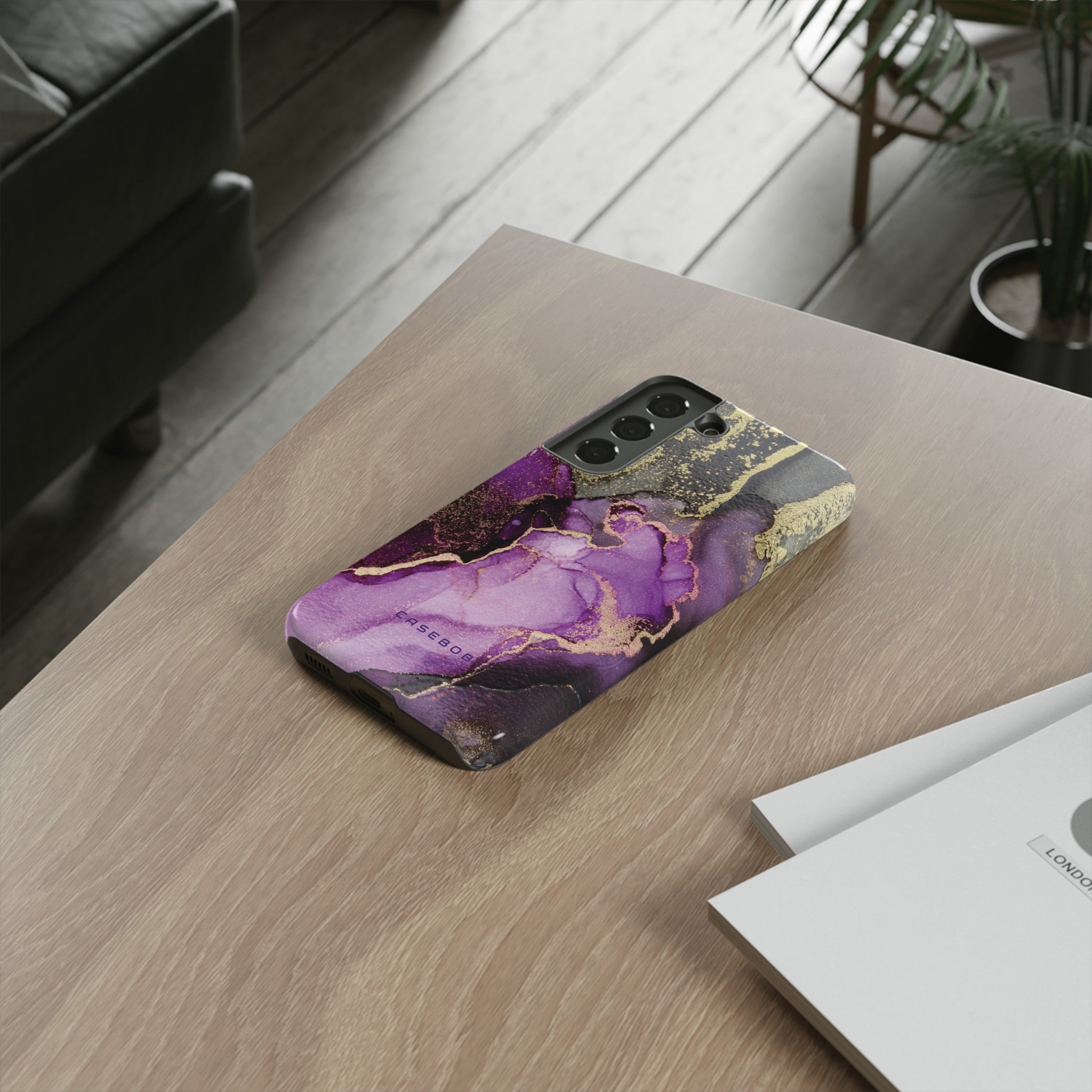 Purple Marble & Gold Phone - Protective Phone Case