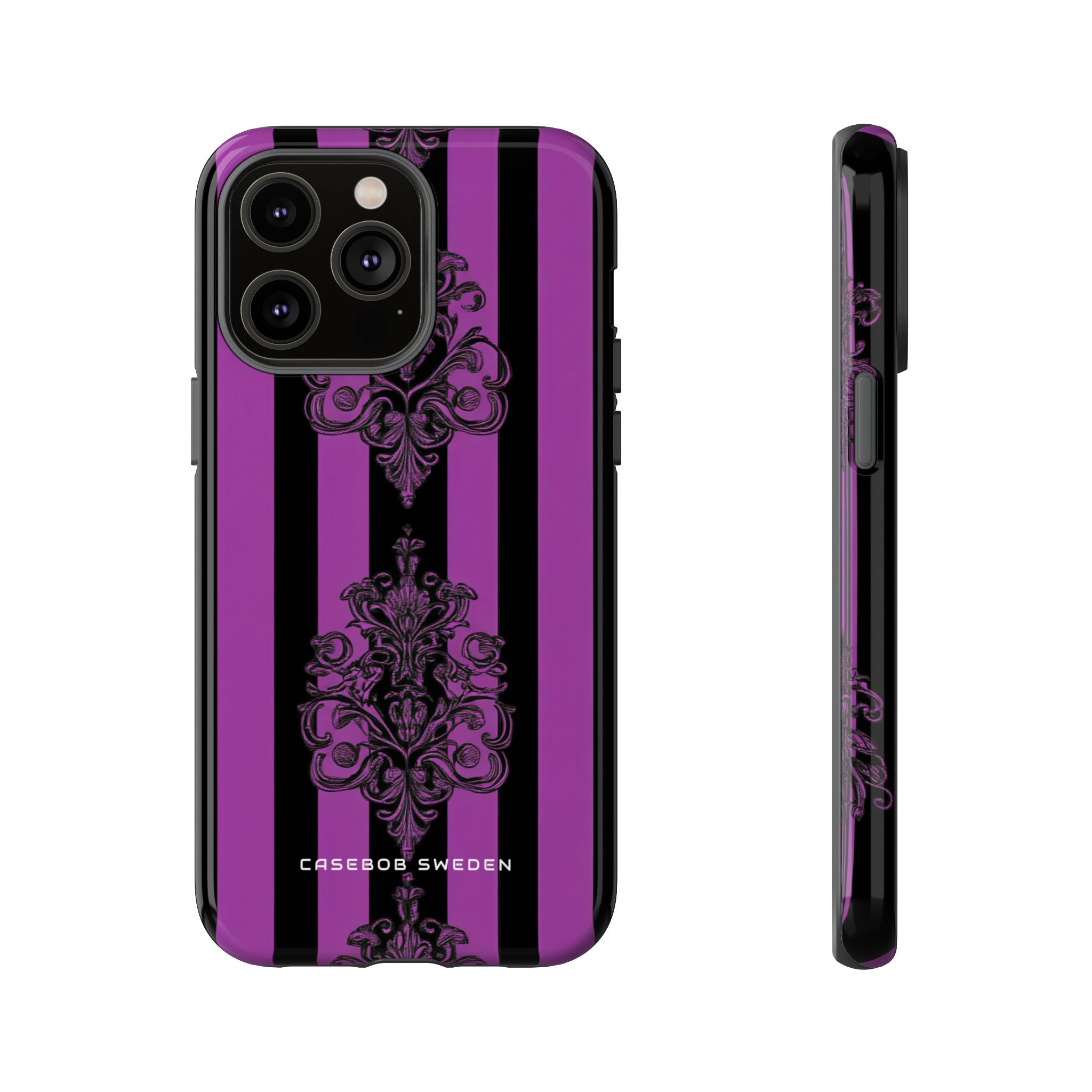 Gothic Elegance with Vertical Stripes and Ornamental Motifs iPhone 14 - Tough Phone Case