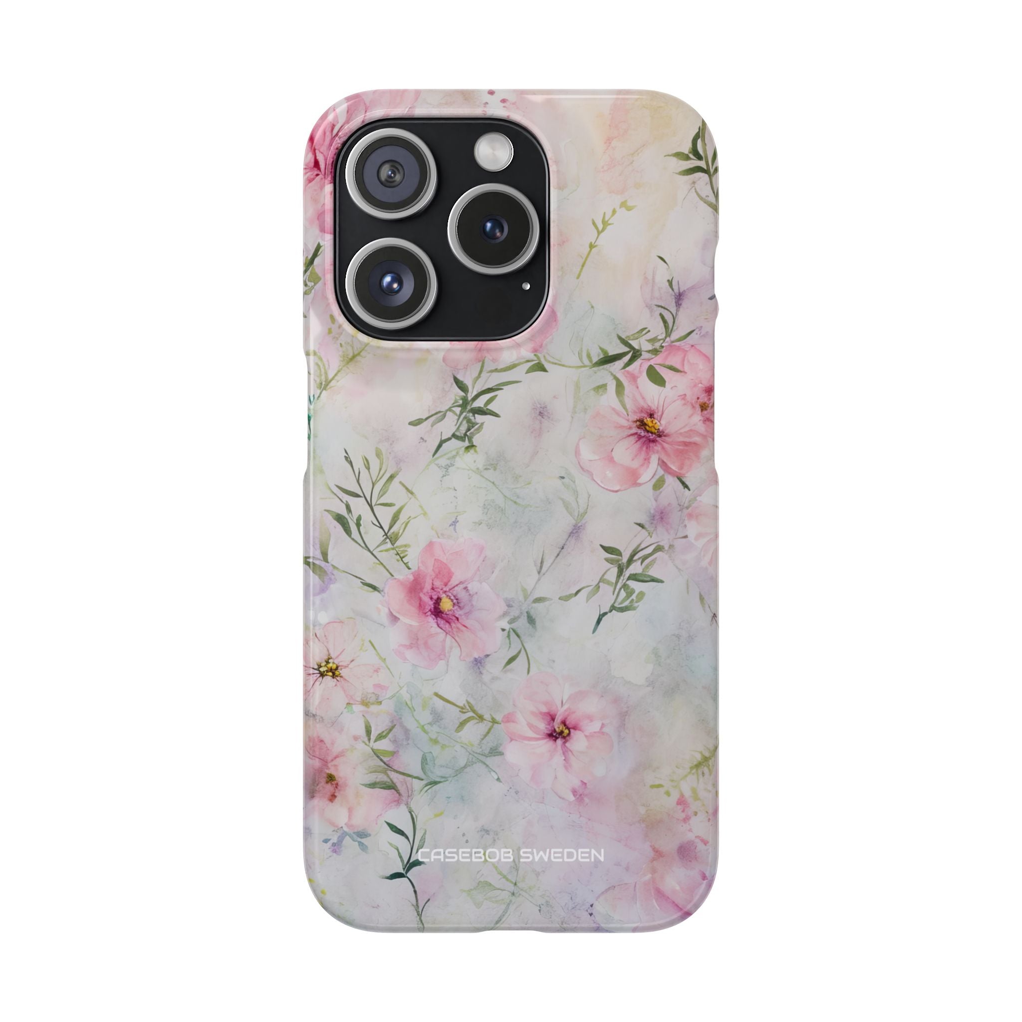 Pink Floral Watercolor Decor - Slim iPhone 15 Phone Case