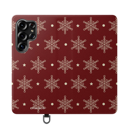 Cream Snowflakes Crimson - Samsung S25 Ultra Case - Wallet