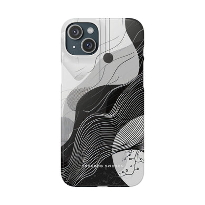 Fluid Rhythms: Monochrome Line Flow iPhone 15 - Slim Phone Case