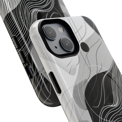 Fluid Rhythms: Monochrome Line Flow iPhone 14 | Tough+ Phone Case