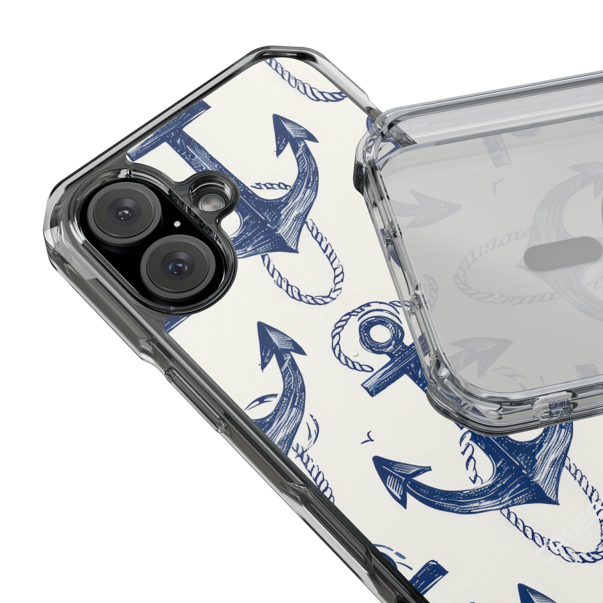 Navy Anchor Tapestry iPhone 16 - Impact Clear+