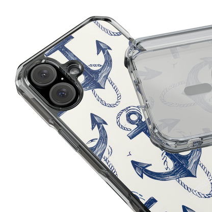 Navy Anchor Tapestry iPhone 16 - Impact Clear+
