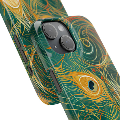 Peacock Elegance in Teal and Gold iPhone 15 - Slim Phone Case