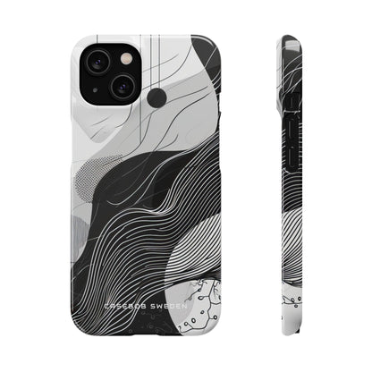 Fluid Rhythms: Monochrome Line Flow iPhone 14 - Slim Phone Case