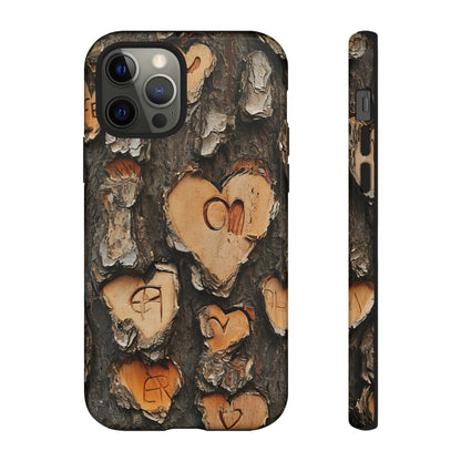 Carved Heart Trees & Initials - Protective Phone Case