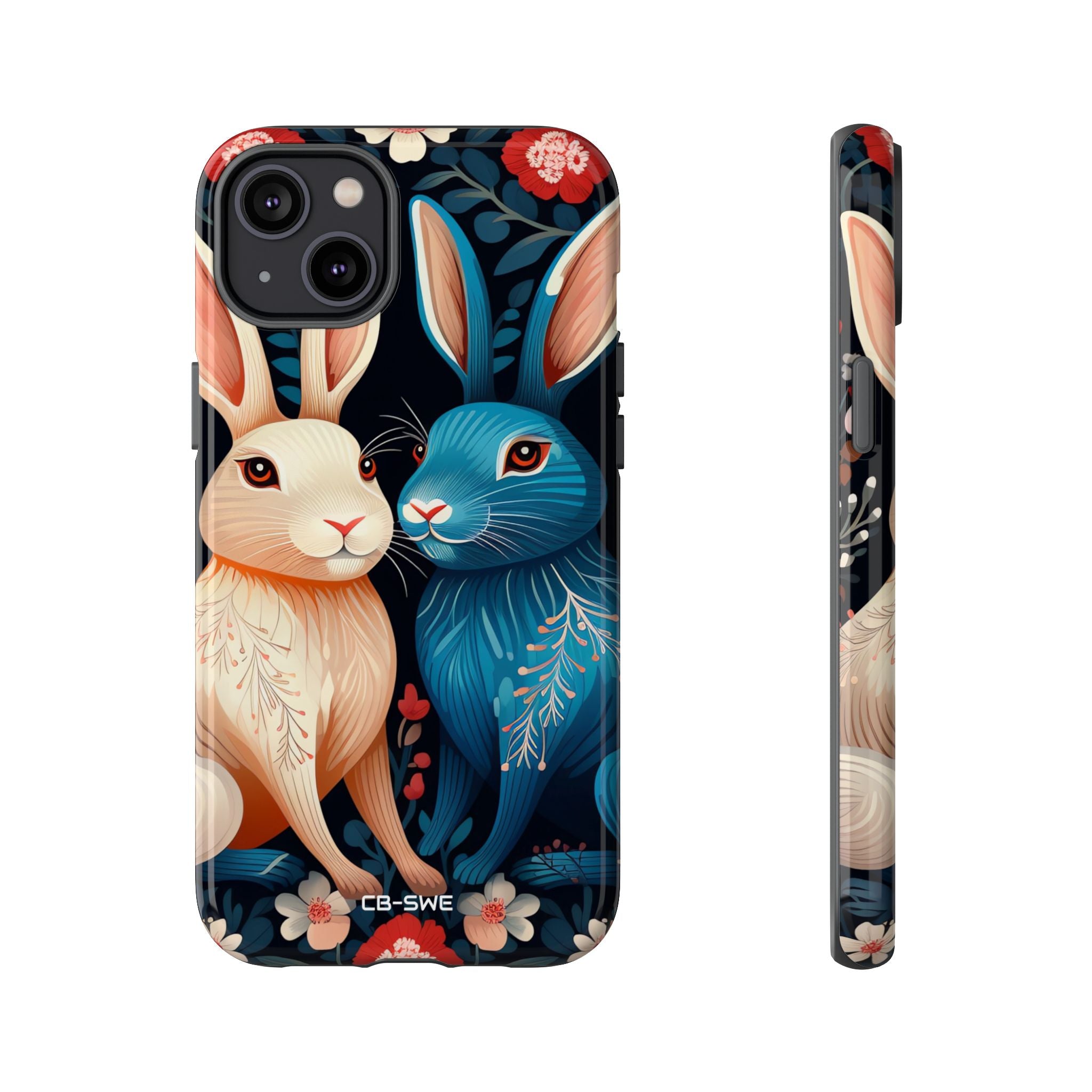 Rabbits Embrace Blossoms - iPhone Case