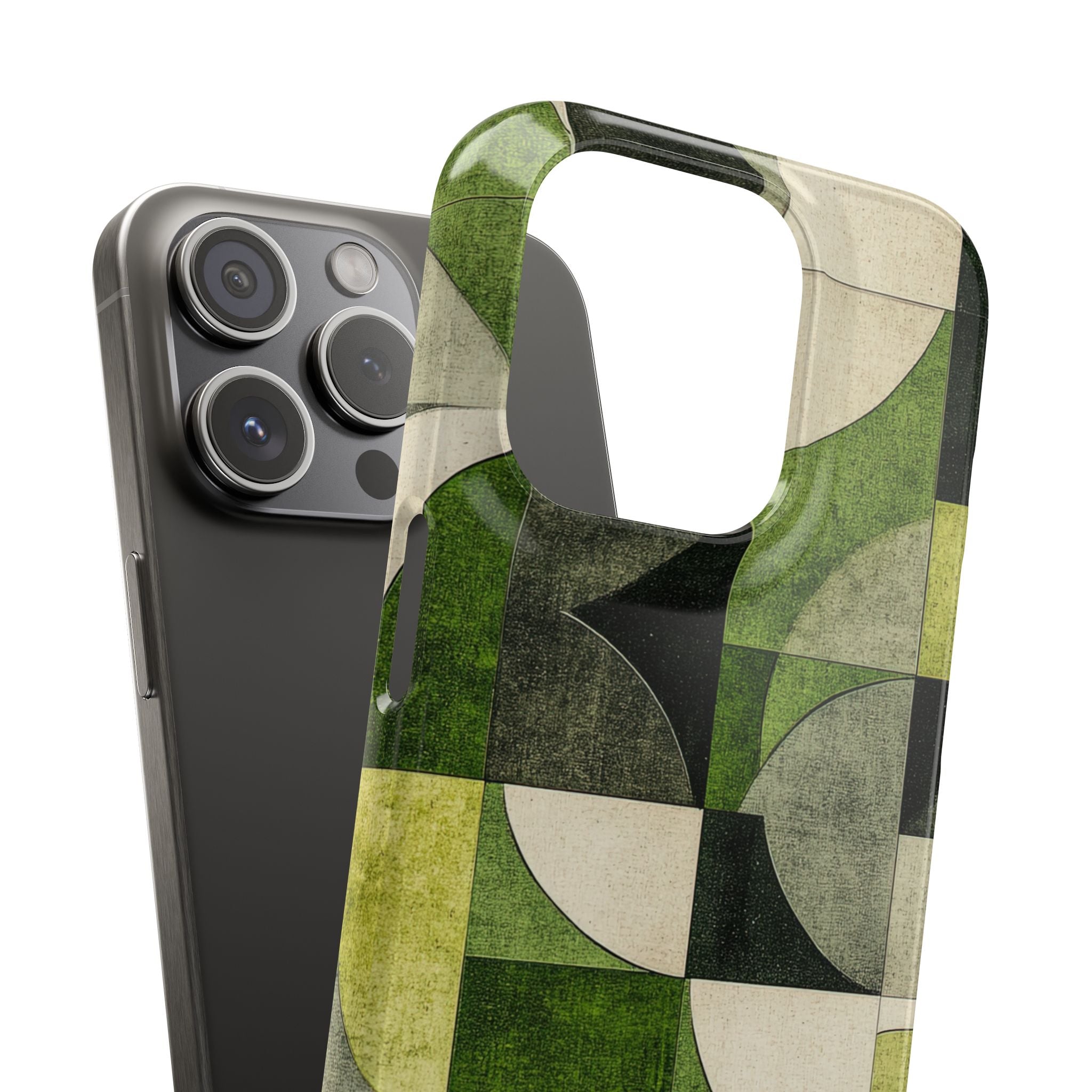 Green Geometric Harmony - Slim iPhone 15 Phone Case