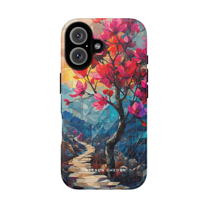 Vibrant Geometric Tree Landscape iPhone 16 - Tough Phone Case